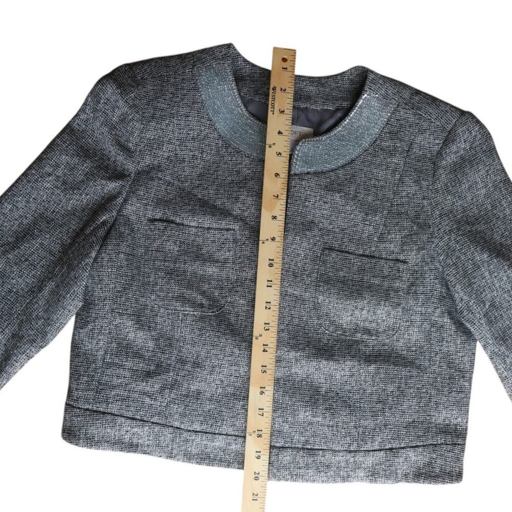 LOFT Silver Cropped Jacket with Sequin Collar | Size 14 | Lined Preppy Glam EUC - Picture 8 of 11